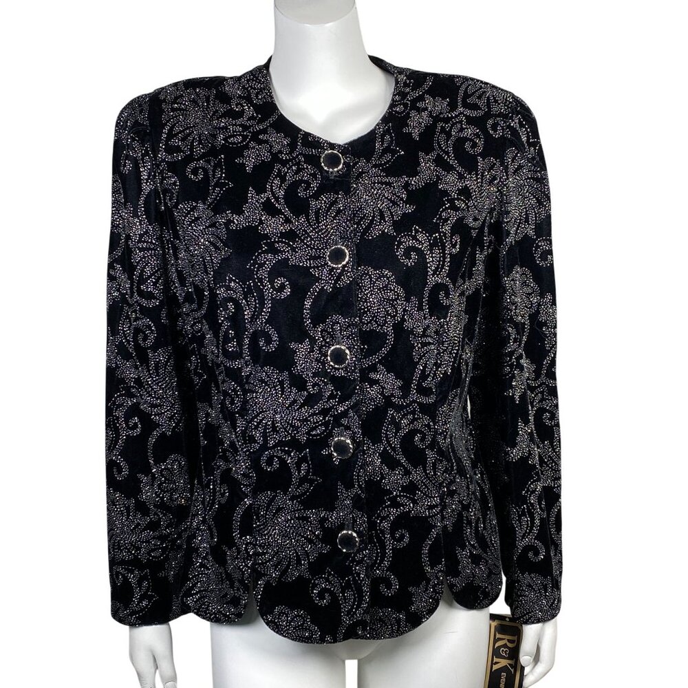 Vintage R&K Evening Black Shimmer Velvet Jacket Size PXL